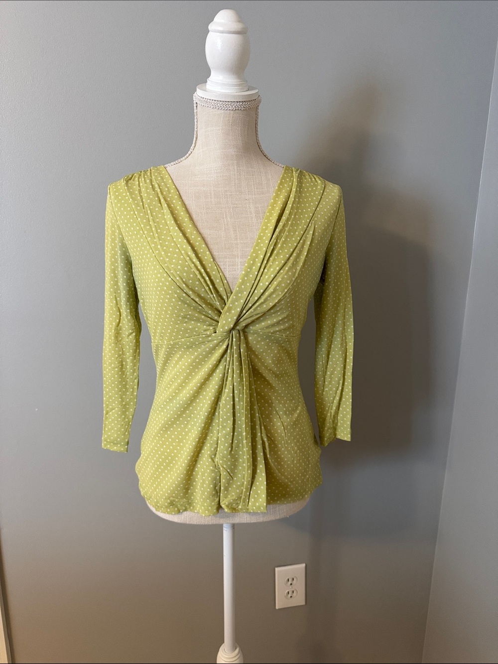 Liz Claiborne Lime Green Polka Dot Twist-Front Blouse